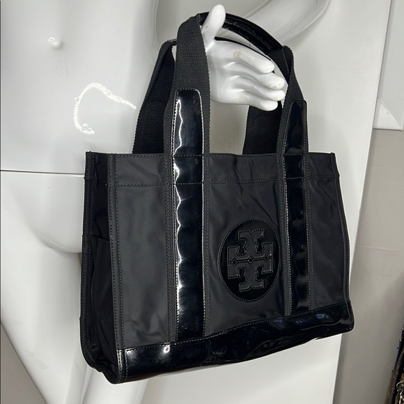 Tory Burch Large A4 Black Nylon Patent Hidden Snap Tote Bag - Picture 1 of 13